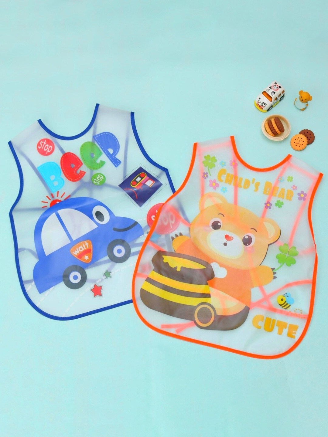 

Yellow Bee Boys Pack Of 2 Printed Bibs, Blue