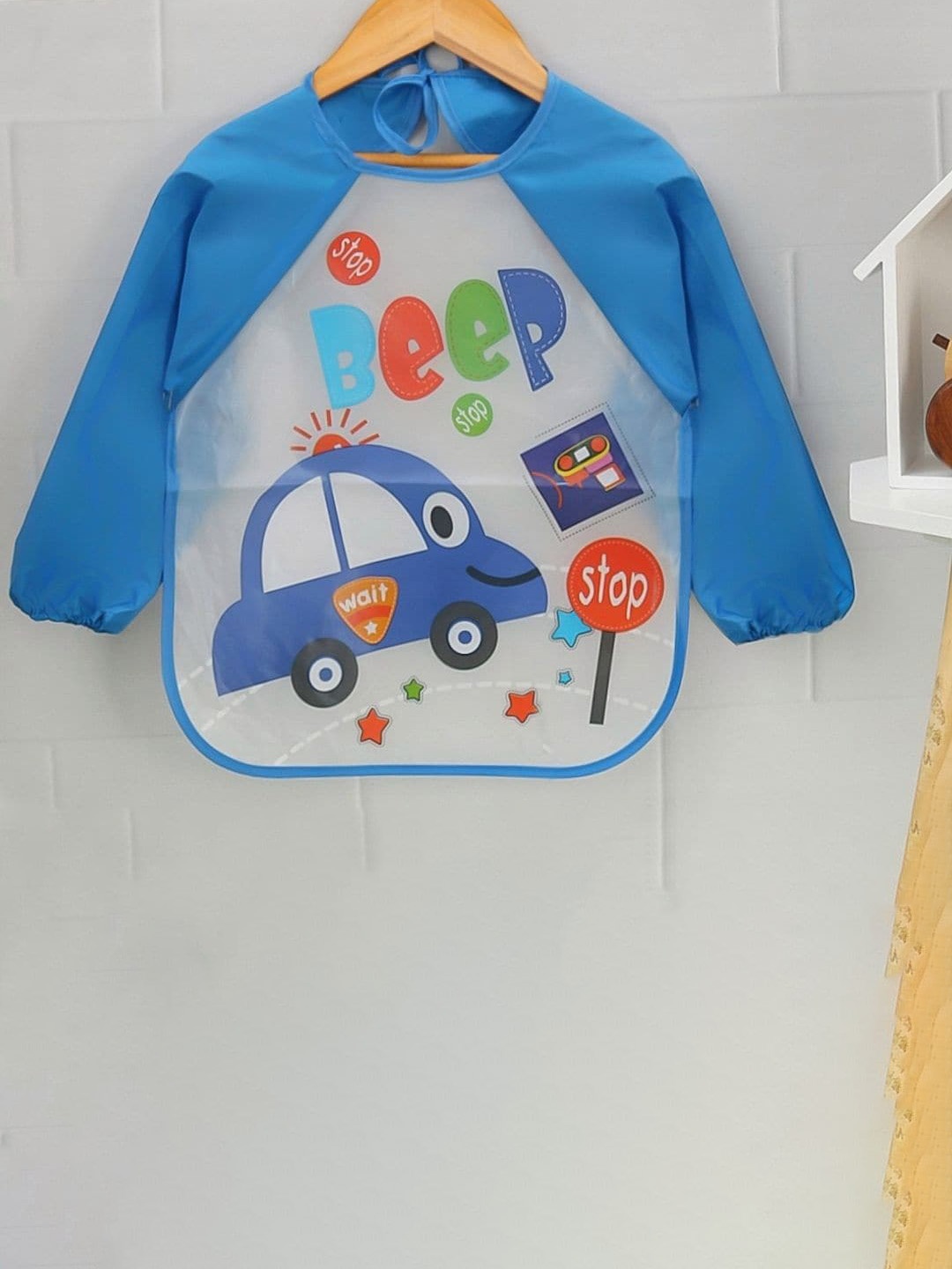 

Yellow Bee Boys Car Printed Art Smock Bibs, Blue