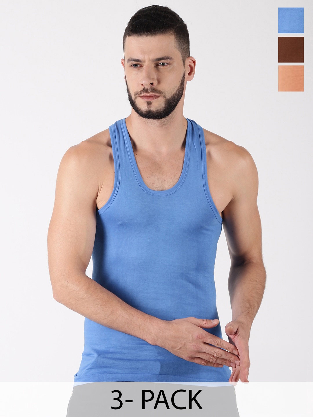 

Dollar Pack of 3 Cotton Scoop Neck Innerwaer Vests, Blue