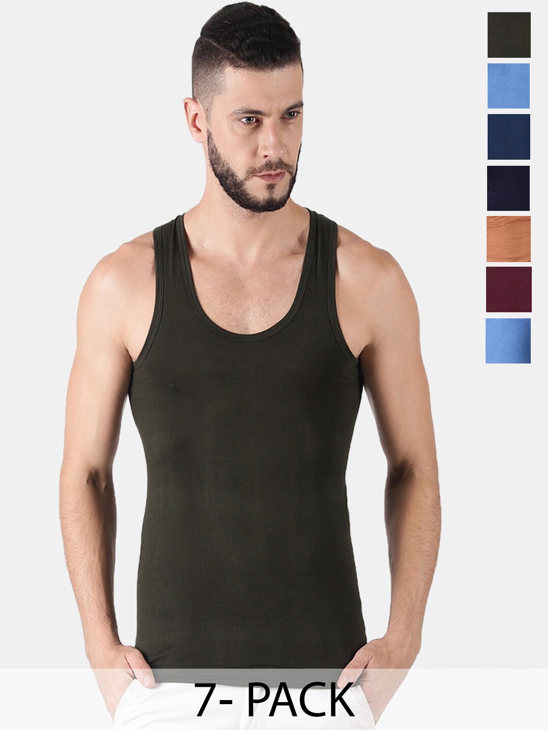 

Dollar Pack Of 7 Pure Cotton Rich Sleeveless Innerwear Vests, Navy blue