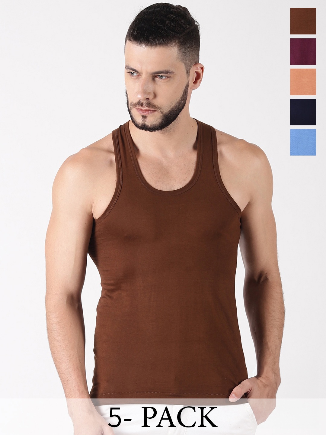 

Dollar Pack Of 5 Cotton Sleeveless Innerwear Vests MLHVE-01-PO5-ASST2, Blue