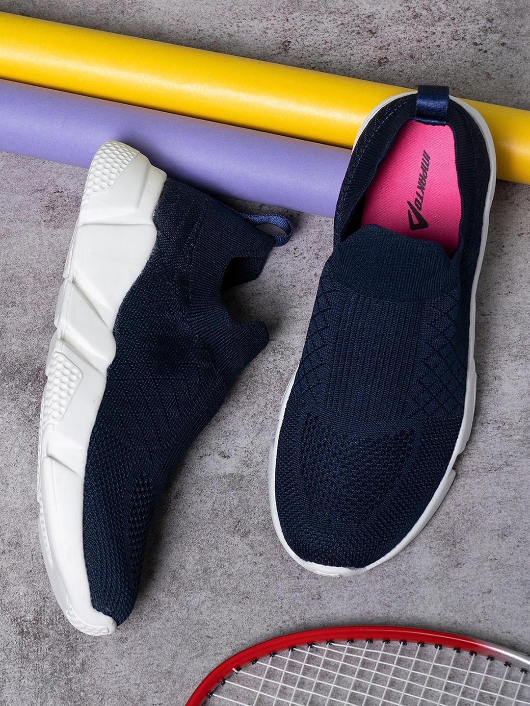

IMPAKTO Women Textured Lightweight Slip-On Sneakers, Navy blue