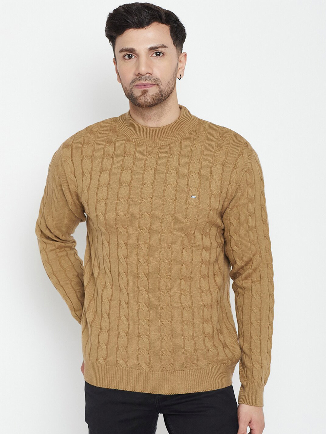 

Okane Cable Knit Self Design Ribbed Acrylic Pullover, Khaki