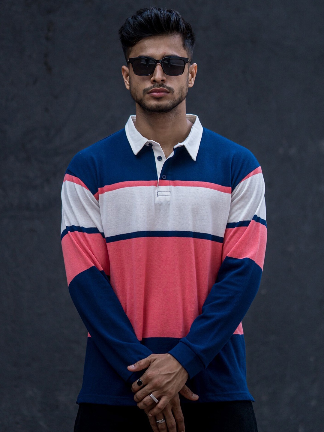 

Maniac Men Blue Colourblocked Polo Collar Pockets T-shirt