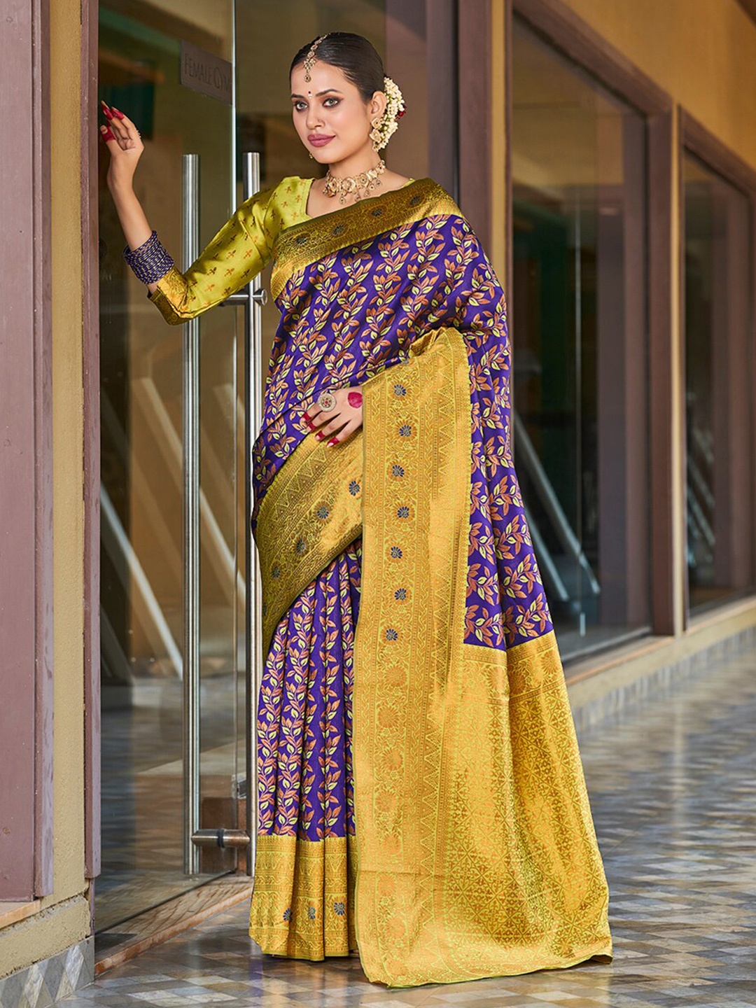 

Mitera Blue & Yellow Woven Design Zari Banarasi Saree