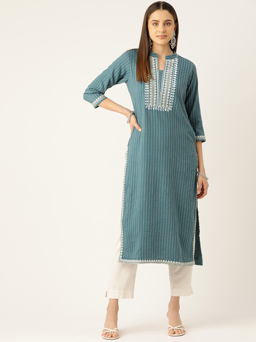 

Rue Collection Embroidered Mirror Work Kurta, Green