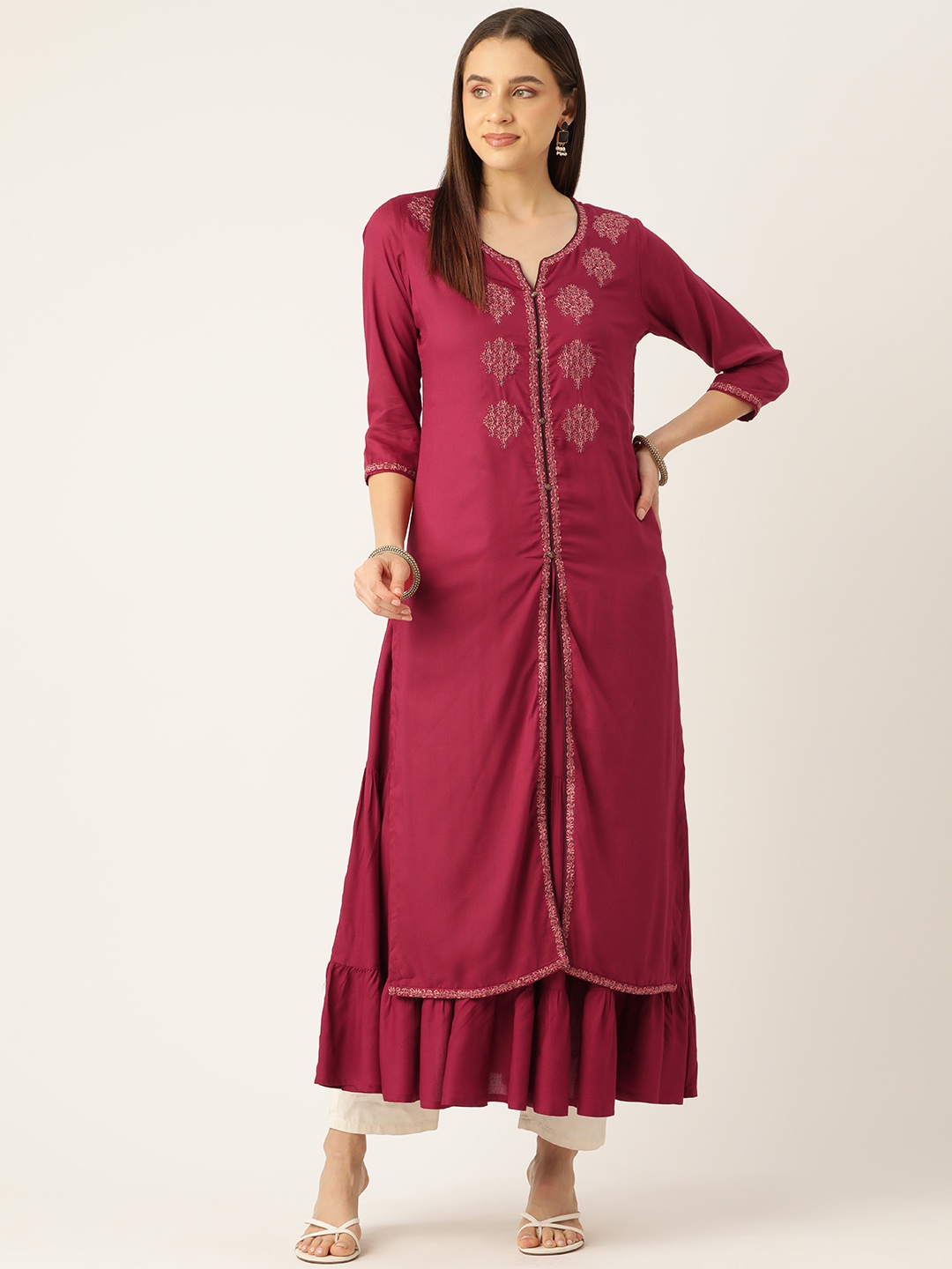 

Rue Collection Women Floral Printed Kurta, Maroon