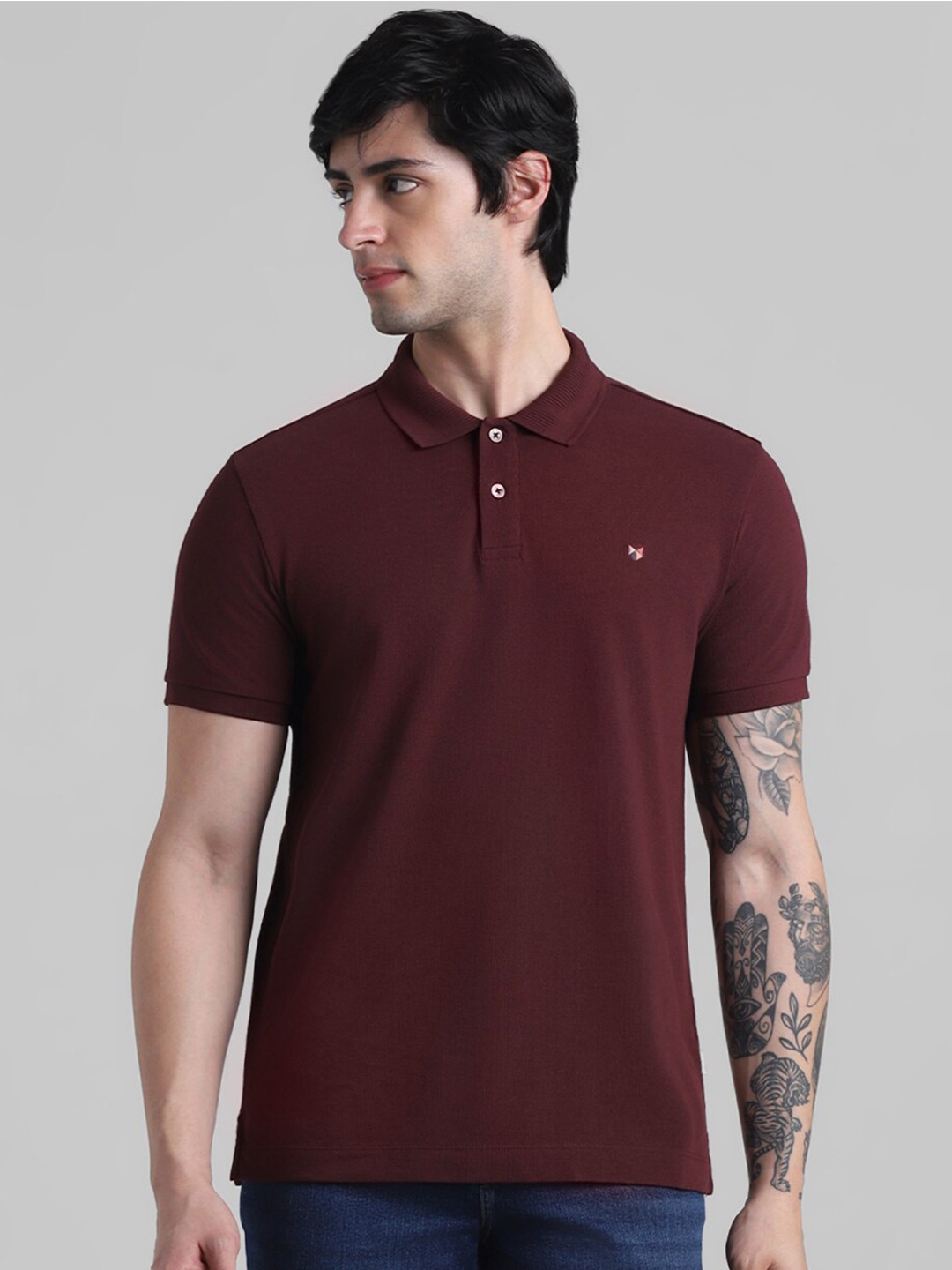 

Jack & Jones Polo Collar Pure Cotton Slim Fit T-shirt, Maroon