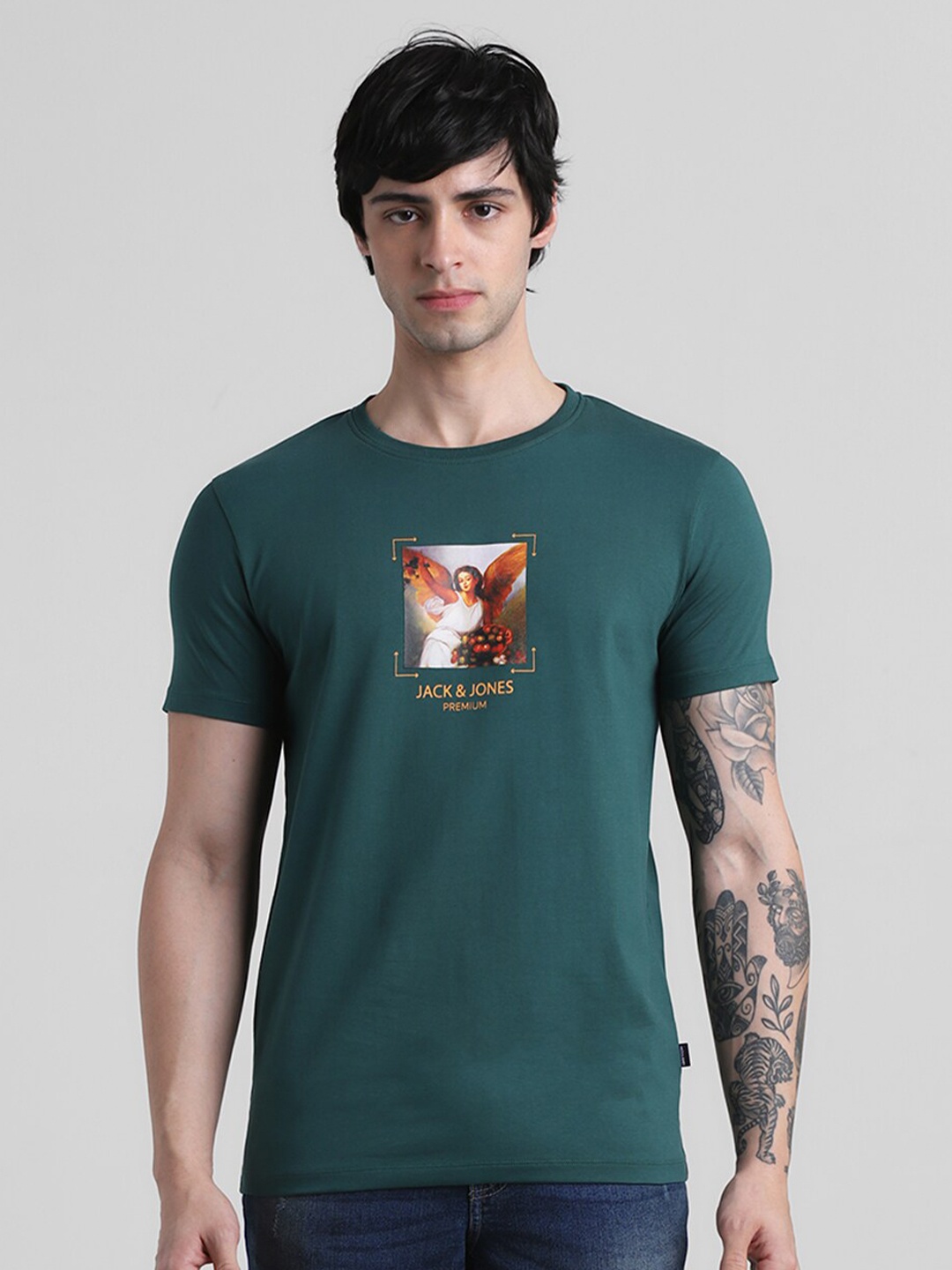 

Jack & Jones Graphic Printed Slim Fit Cotton T-shirt, Green
