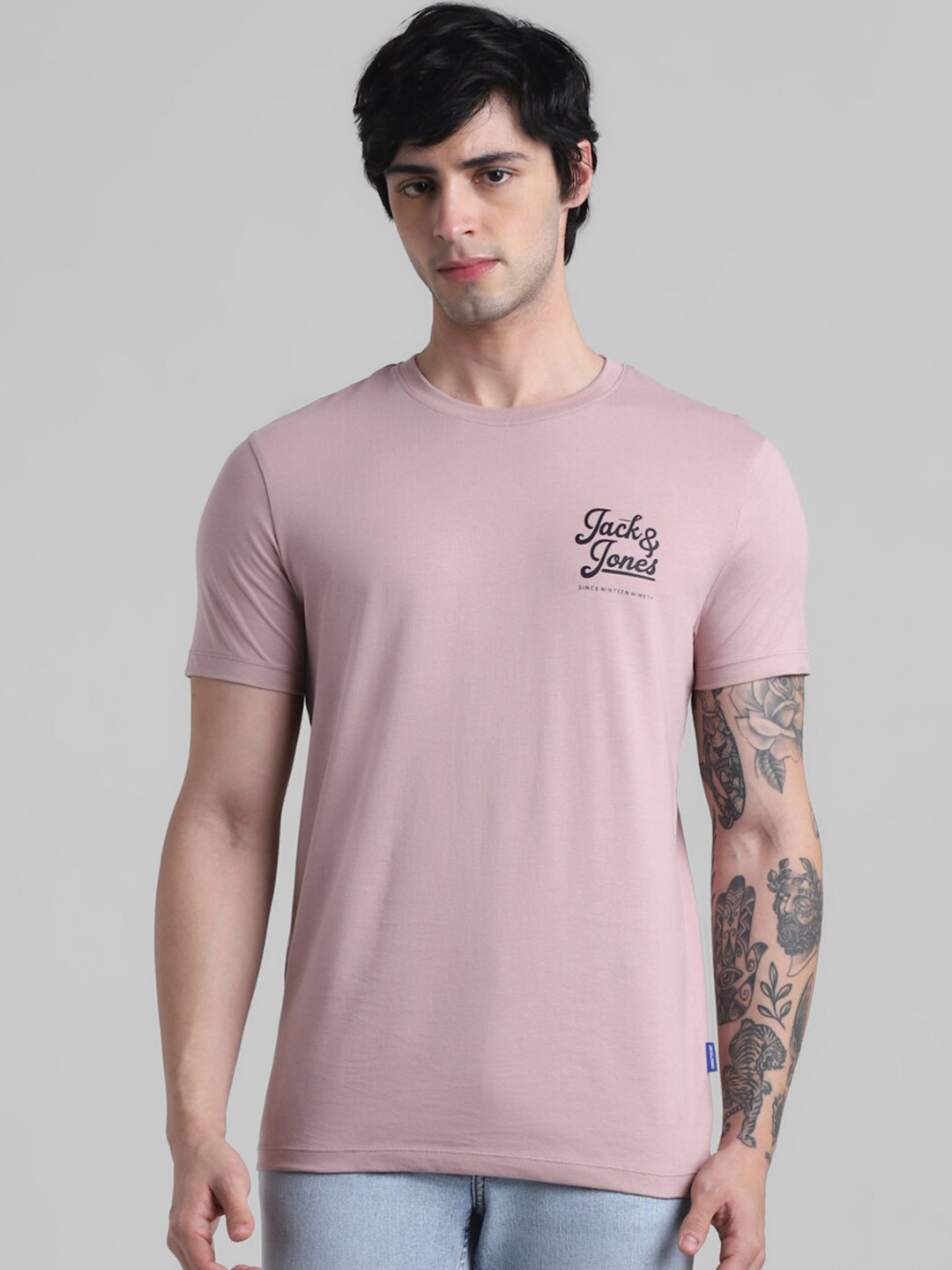 

Jack & Jones Typography Printed Slim Fit Pure Cotton T-Shirt, Pink