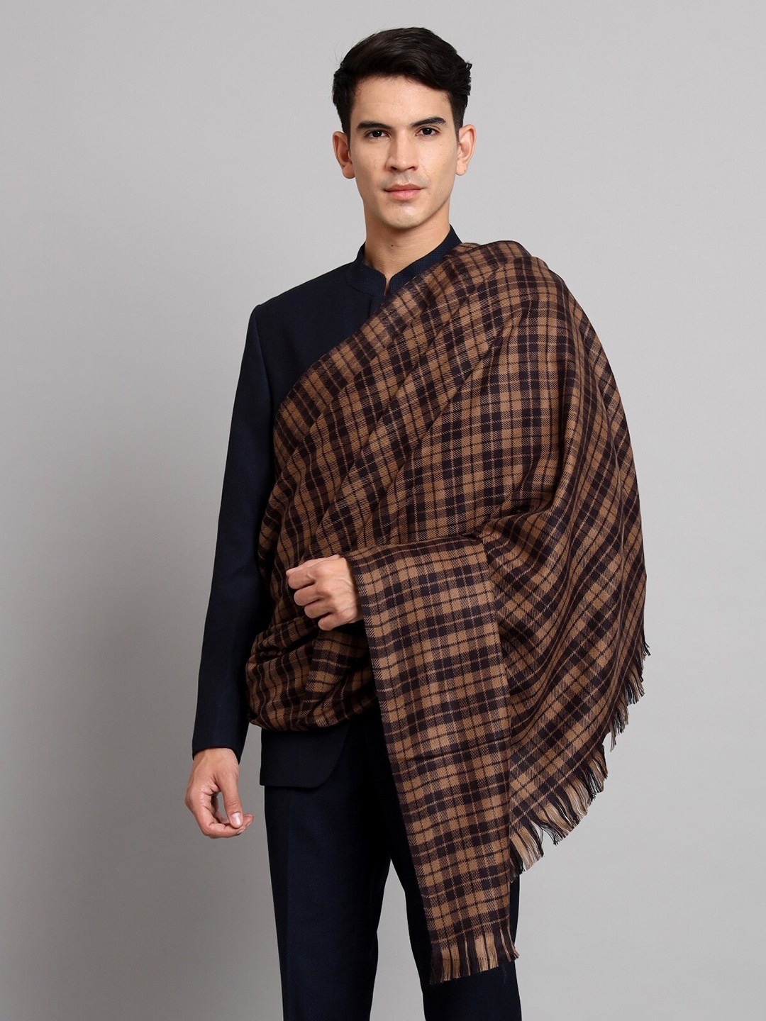 

HANDICRAFT PALACE Checked Woollen Shawl, Coffee brown