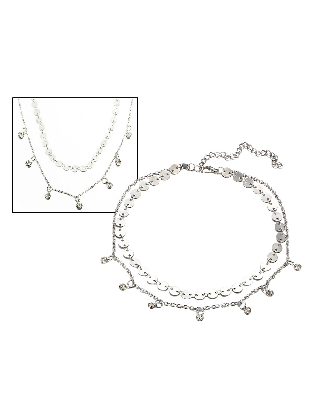 

Lyla Stone-Studded Layered Necklace, Silver