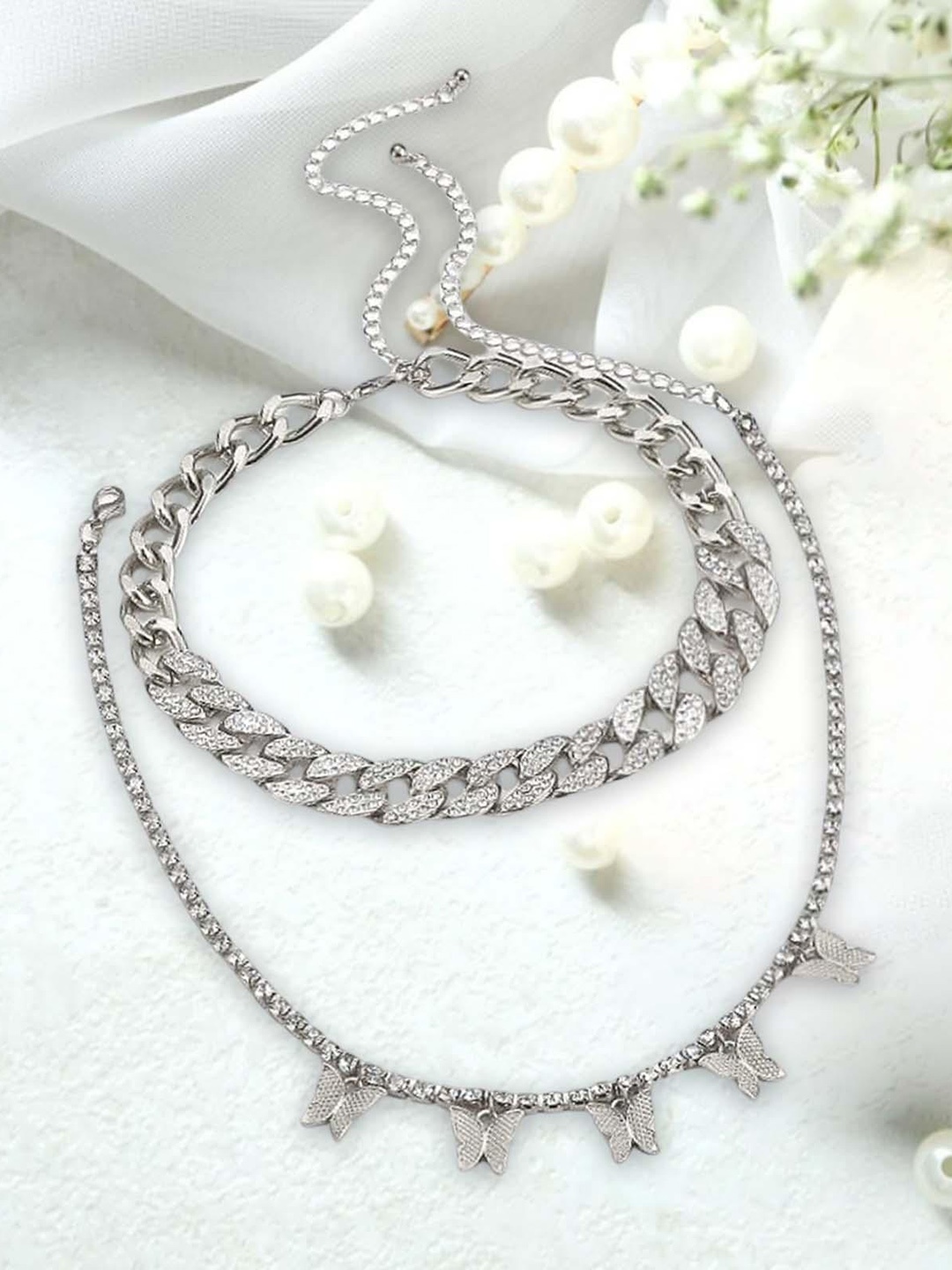 

Lyla Artificial Stones Studded Stainless Steel Layered Necklace, Silver