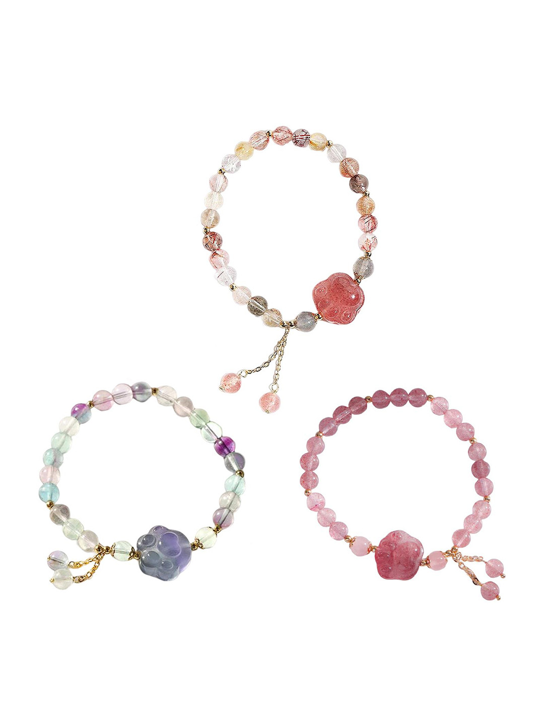 

Lyla Set Of 3 Beaded Elasticated Bracelets, Gold