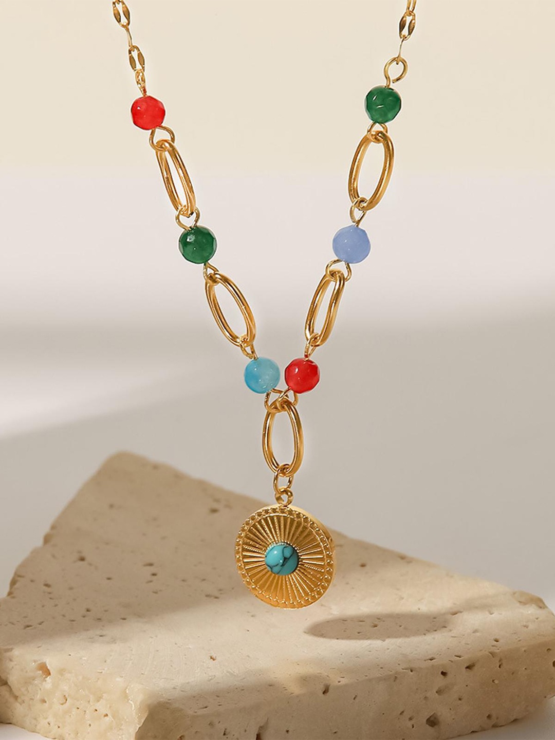 

Lyla Gold Plated Beaded Stainless Steel Necklace