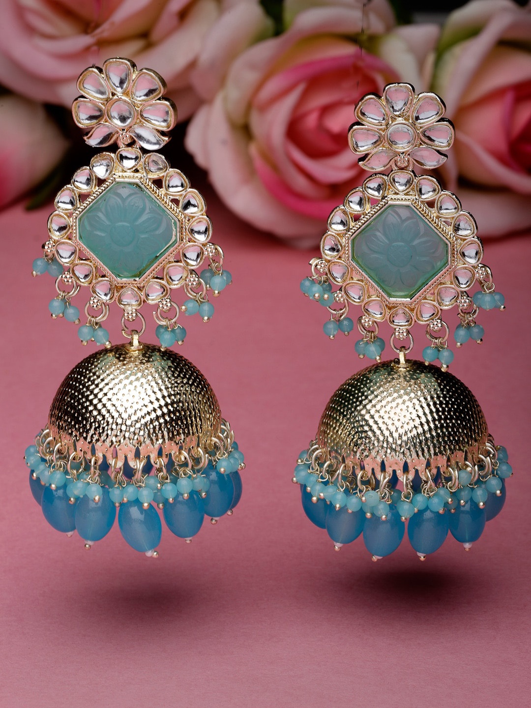 

Sukkhi Gold-Plated Kundan-Studded Dome-Studded Jhumkas