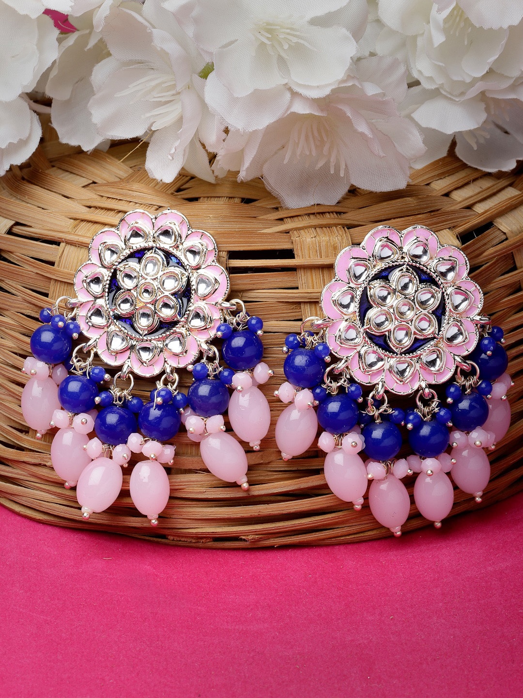 

Sukkhi Gold-Plated Kundan Studded Contemporary Drop Earrings, Pink