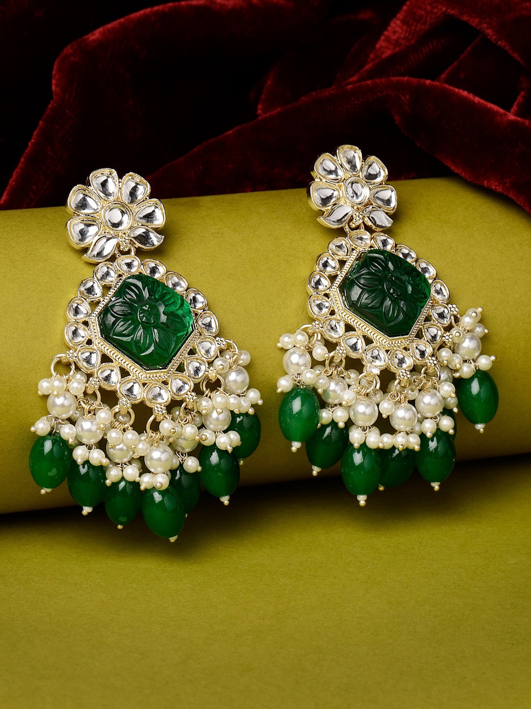 

Sukkhi Gold Plated Kundan Studded & Beaded Drop Earrings