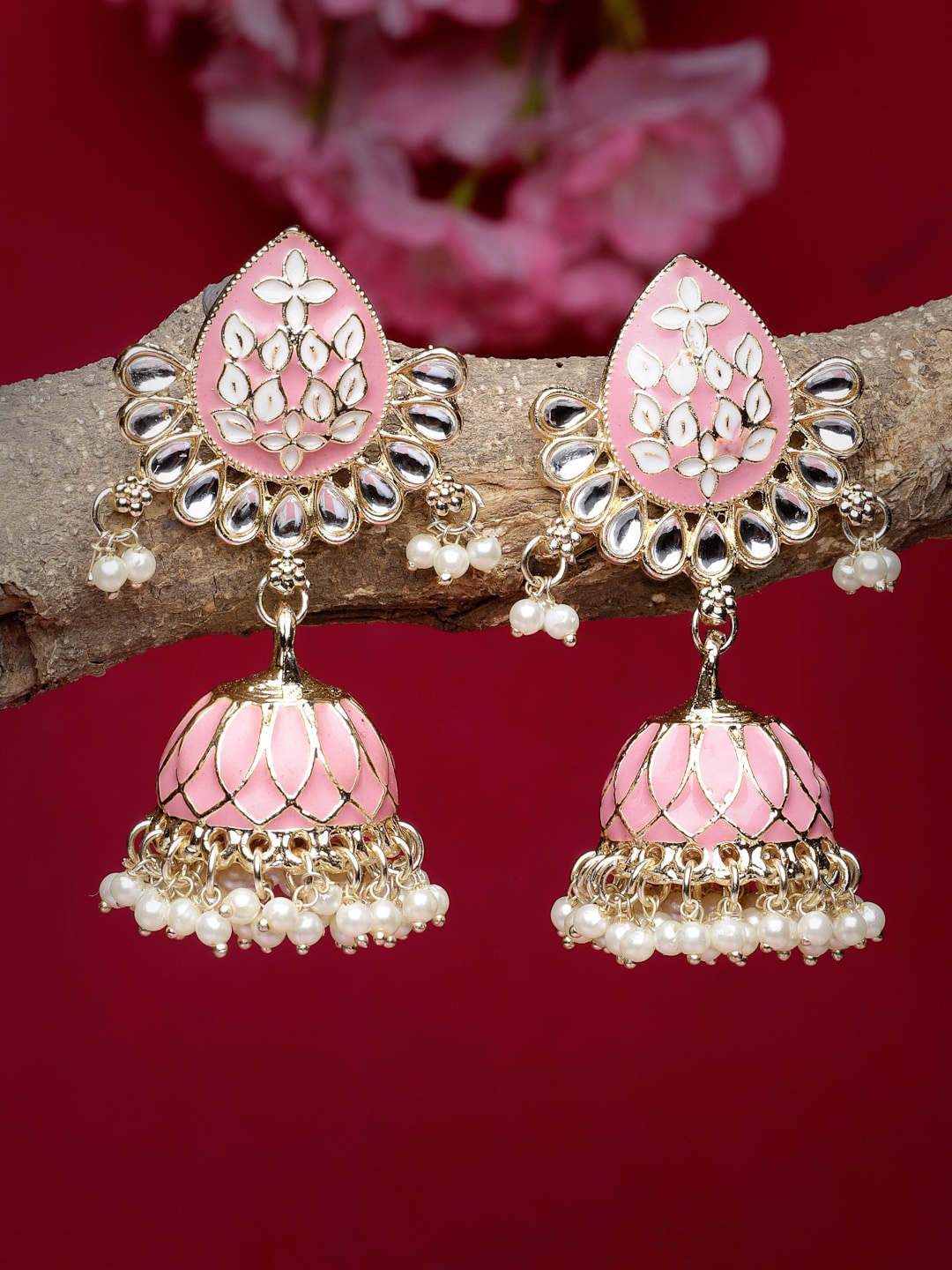 

Sukkhi Gold-Plated Kundan Studded Contemporary Jhumkas Earrings, Pink