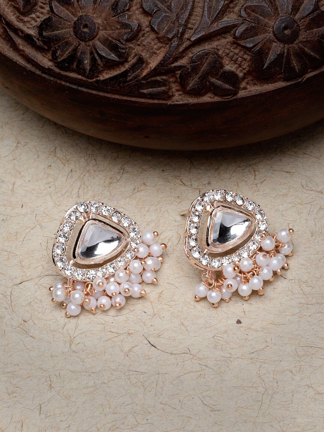 

Sukkhi Rose Gold-Plated Kundan-Studded Contemporary Drop Earrings