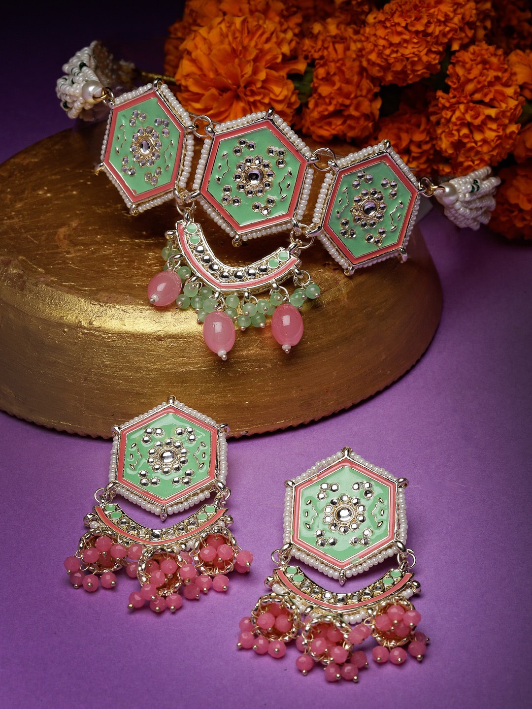 

Sukkhi Gold Plated Kundan Studded Meenakari Jewellery Set