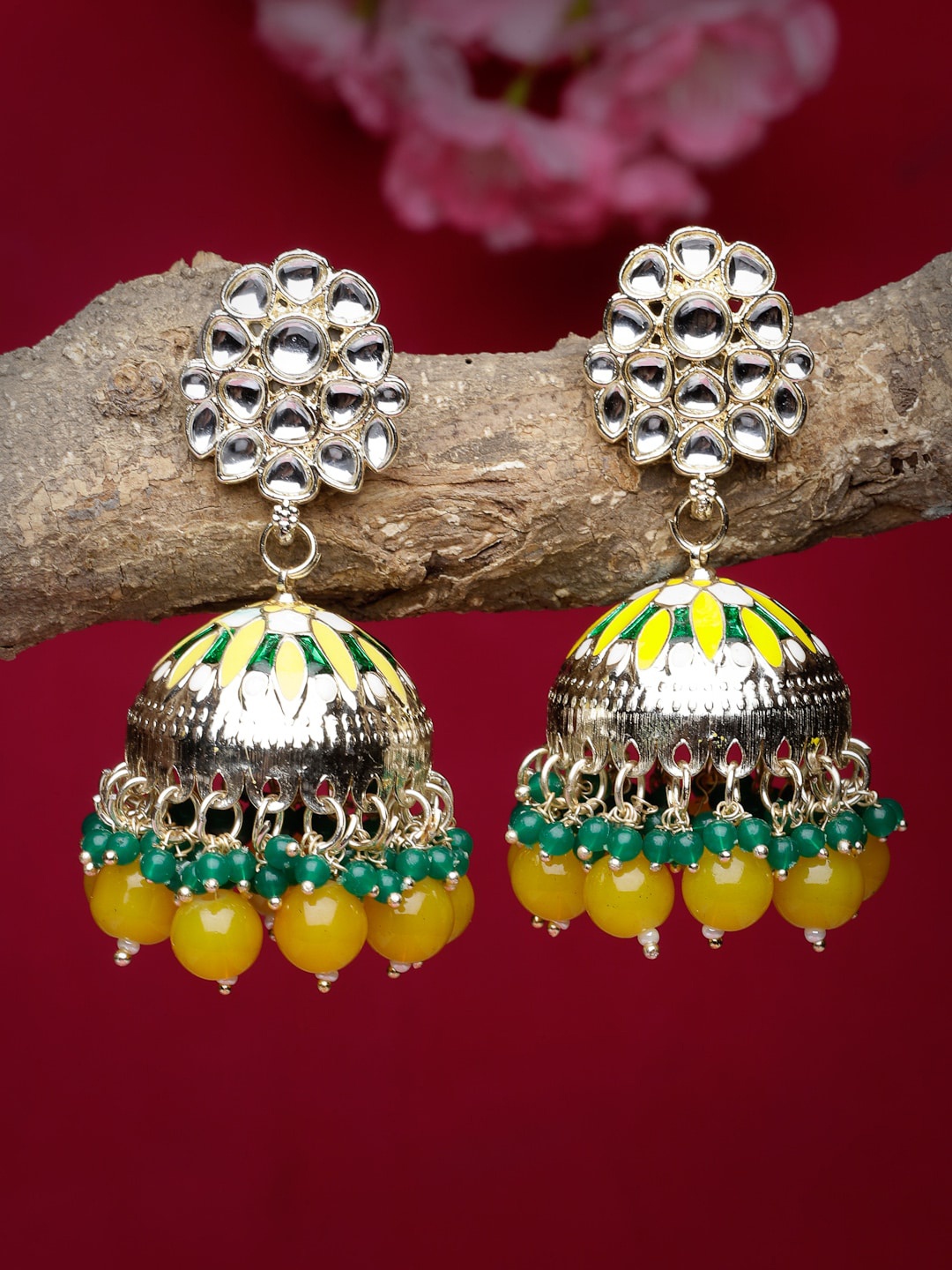 

Sukkhi Gold-Plated Kundan-Studded Dome-Shaped Jhumkas