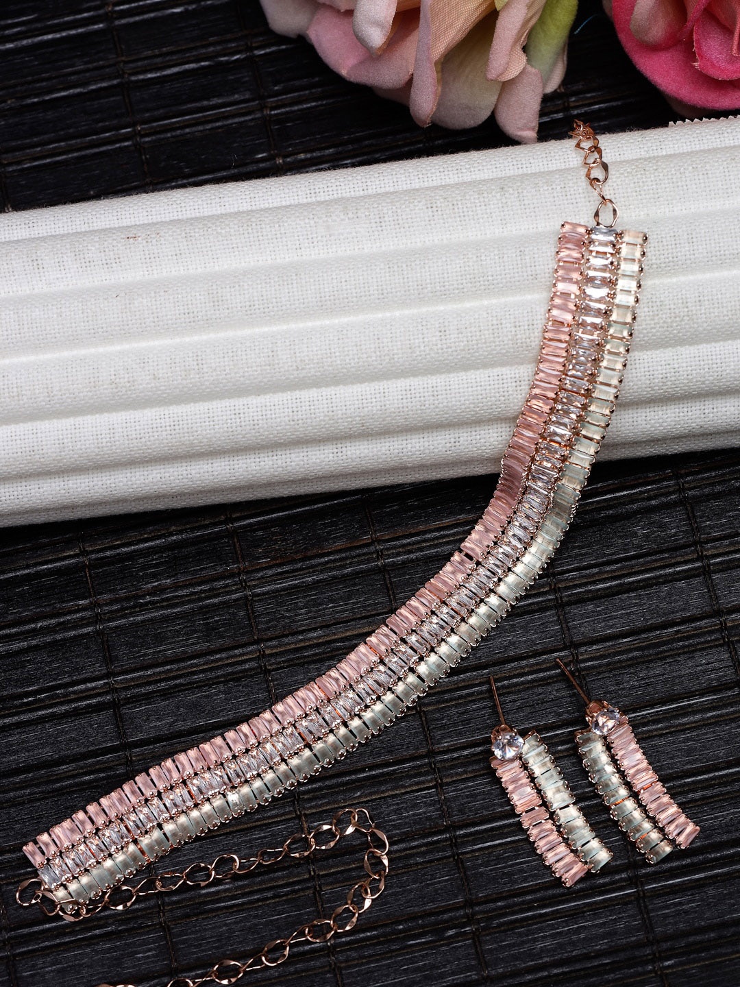 

Sukkhi Rose Gold Plated American Diamond Studded Jewellery Set