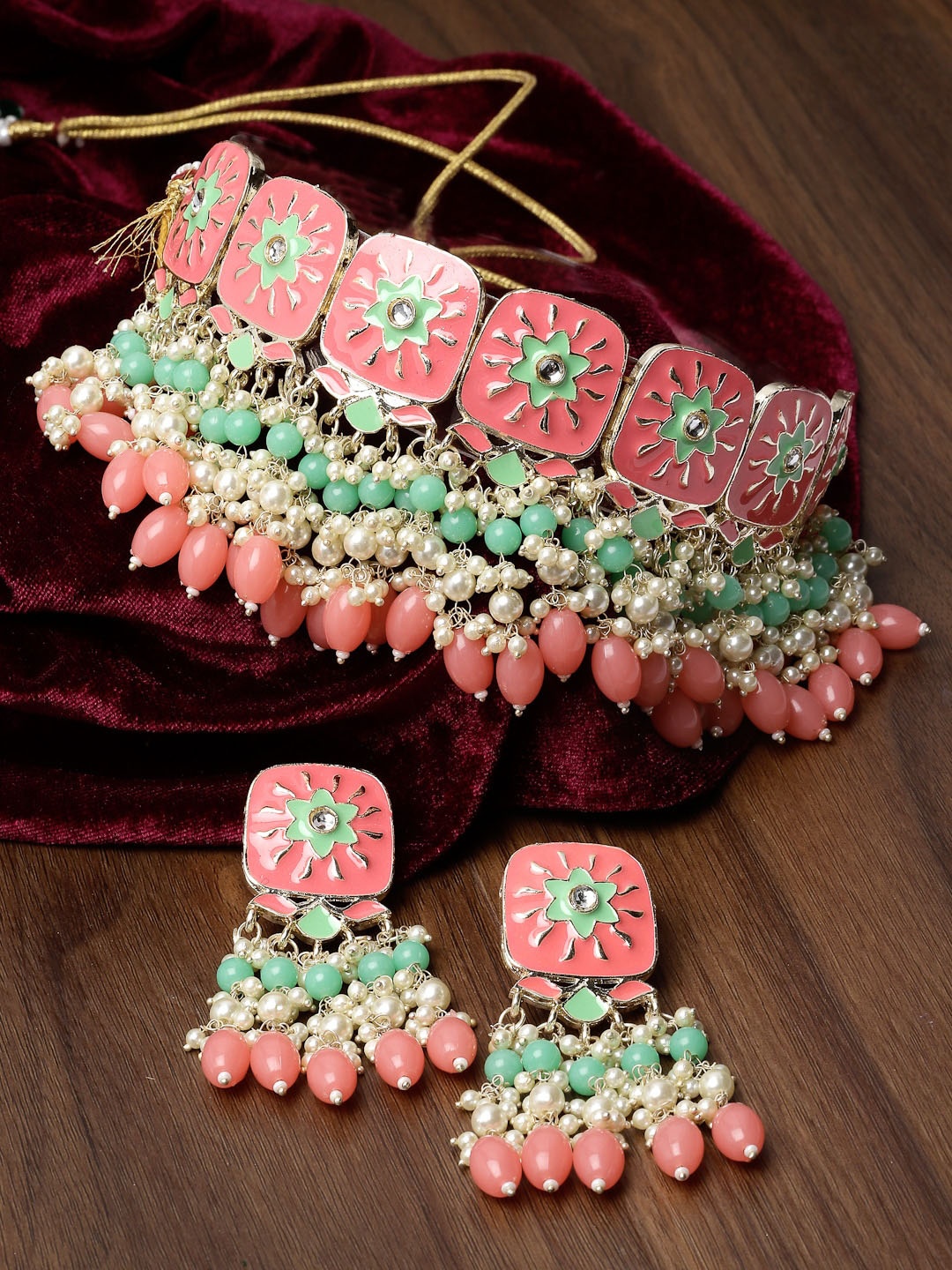Sukkhi Gold Plated Stone Studded & Beaded Jewellery Set
