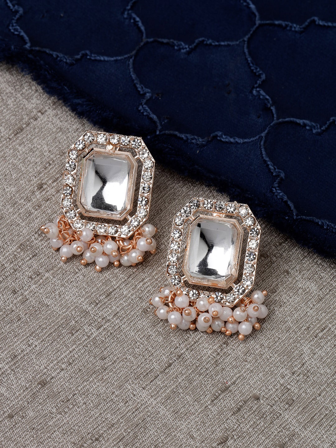 

Sukkhi Rose Gold Plated Contemporary Kundan & Beaded Studs Earrings