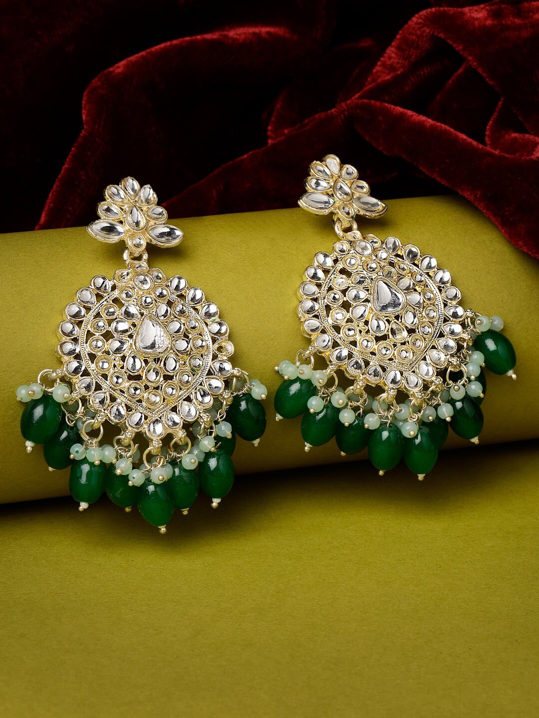 

Sukkhi Gold-Plated Contemporary Drop Earrings, Green