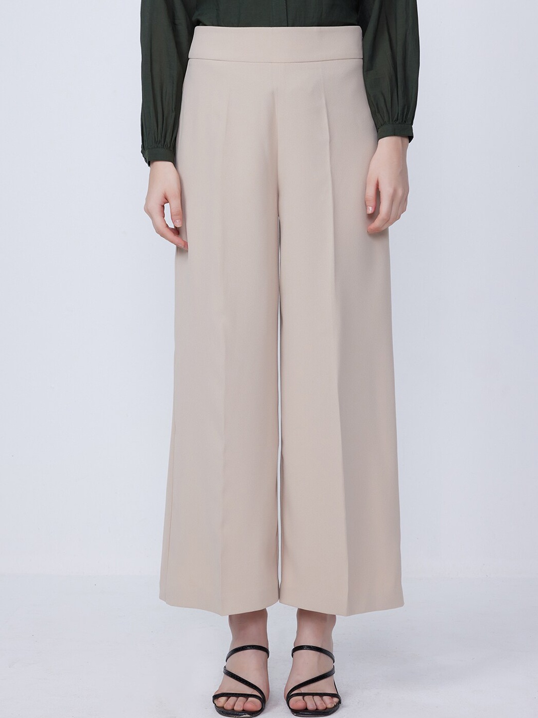 

COVER STORY Women Flared Pleated Parallel Trousers, Beige