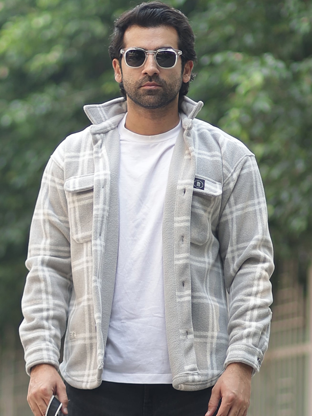

Maniac Checked Casual Shacket, Grey