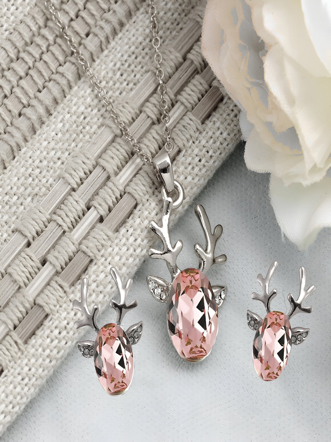 

UNIVERSITY TRENDZ Silver-Plated Crystal Deer Design Jewellery Set