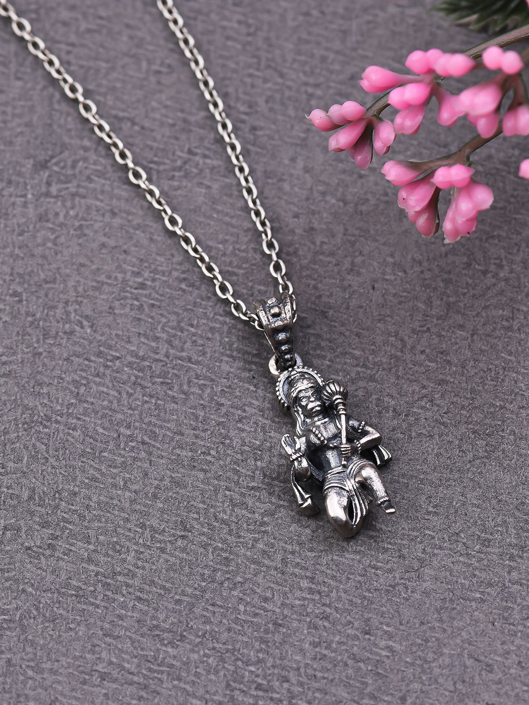 

KUBERBOX Oxidised Hanuman Ji Pendant With Chain, Silver