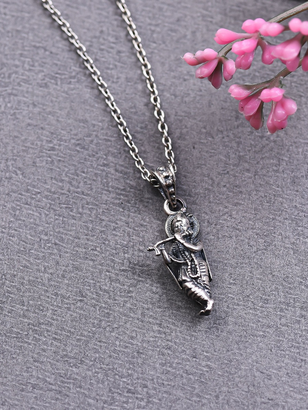 

KUBERBOX Oxidised Krishna Pendant With Chain, Silver