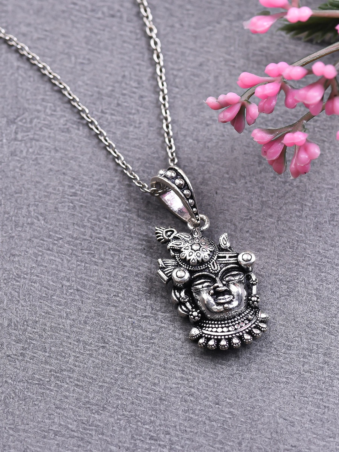 

KUBERBOX Oxidised Silver Shreenath Ji Pendant With Chain