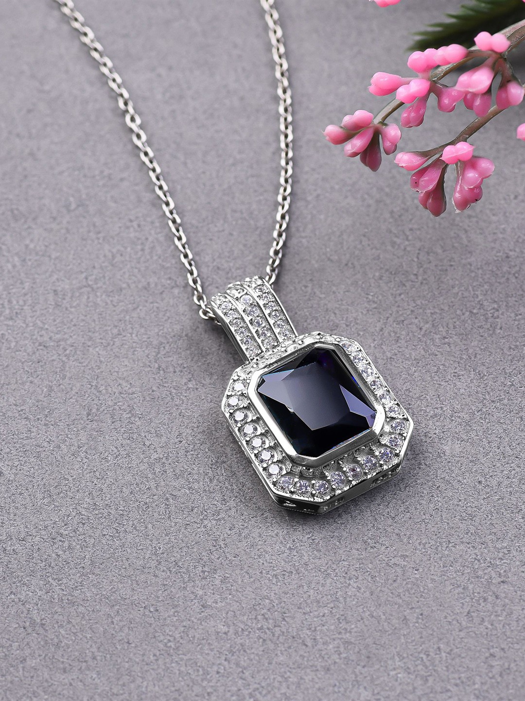 

KUBERBOX Rhodium-Plated 92.5 Sterling Silver Stone-Studded Pendant With Chain