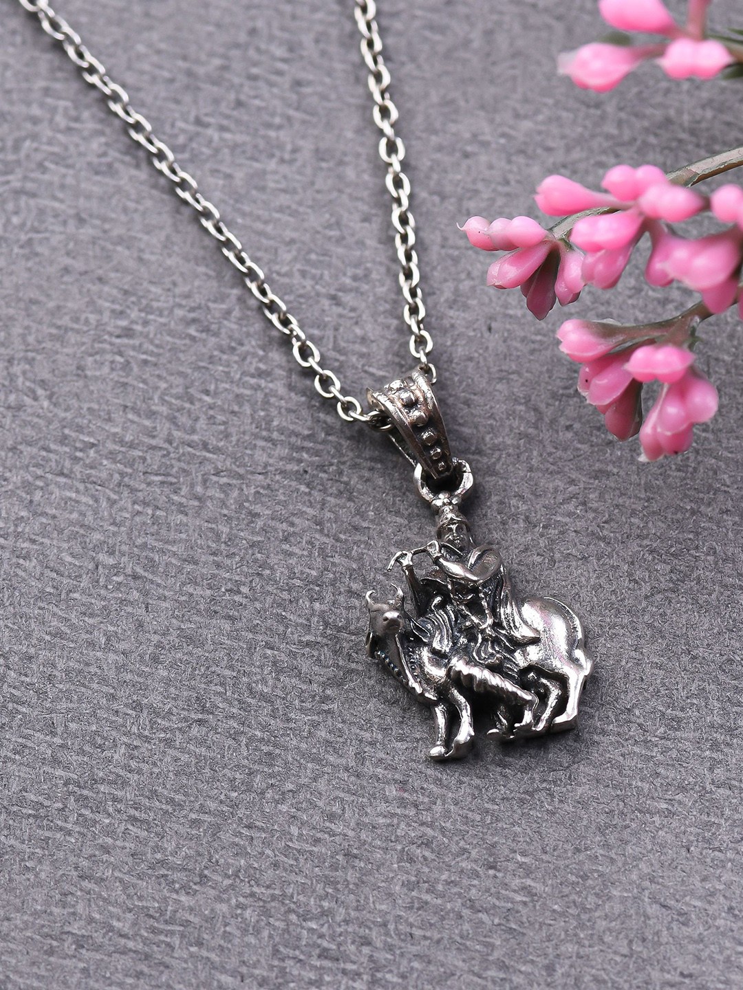 

KUBERBOX Oxidised Krishna Ji Pendant With Chain, Silver