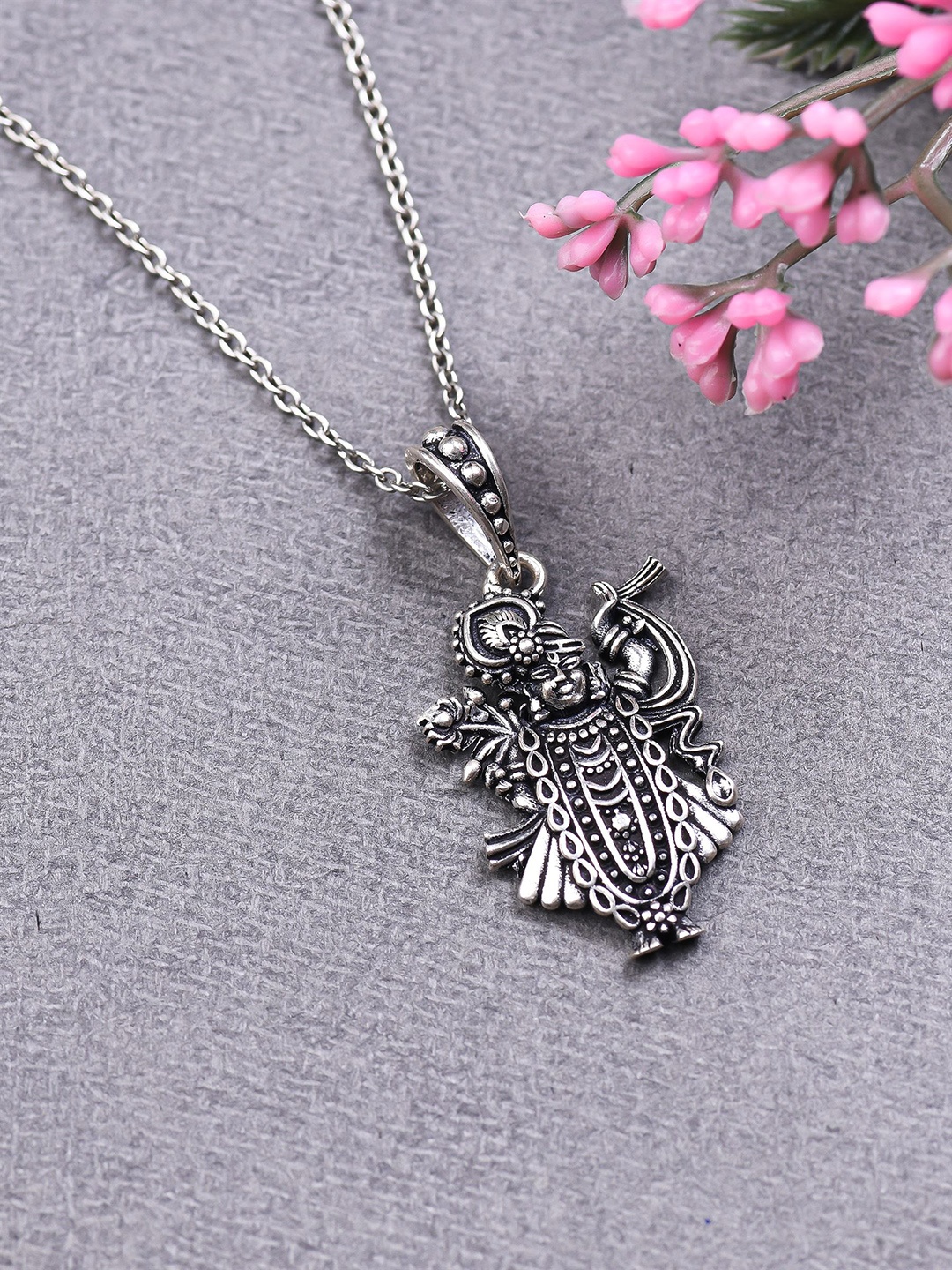 

KUBERBOX Oxidised Silver Shree Nath Ji Pendant With Chain