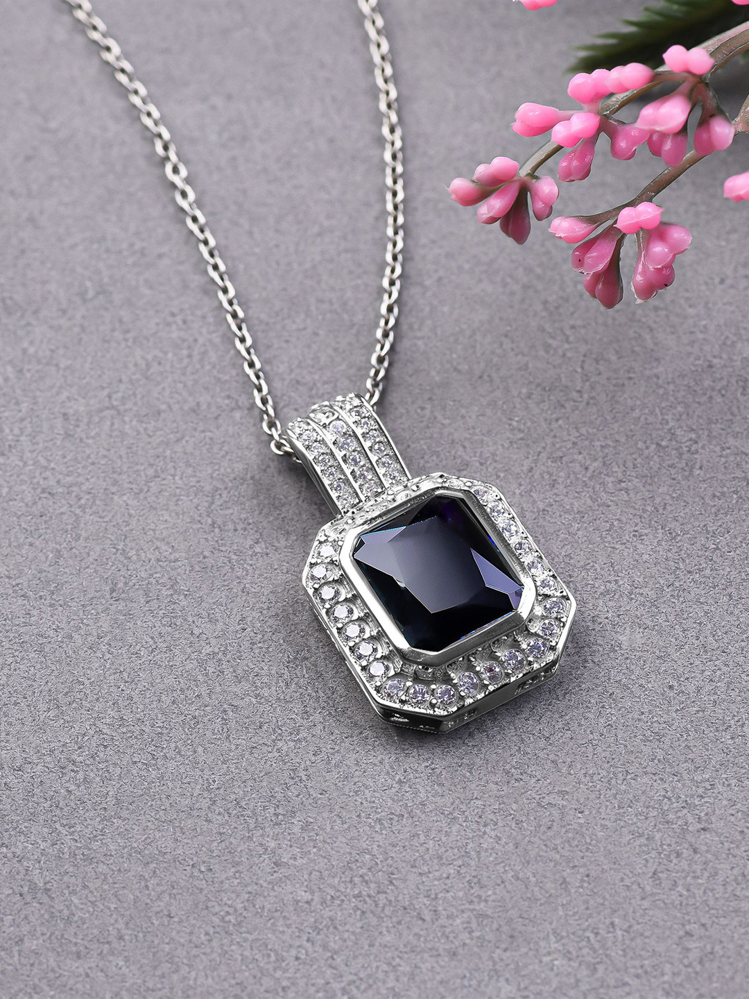 

KUBERBOX 92.5 Sterling Silver Rhodium-Plated Stone Studded Pendant