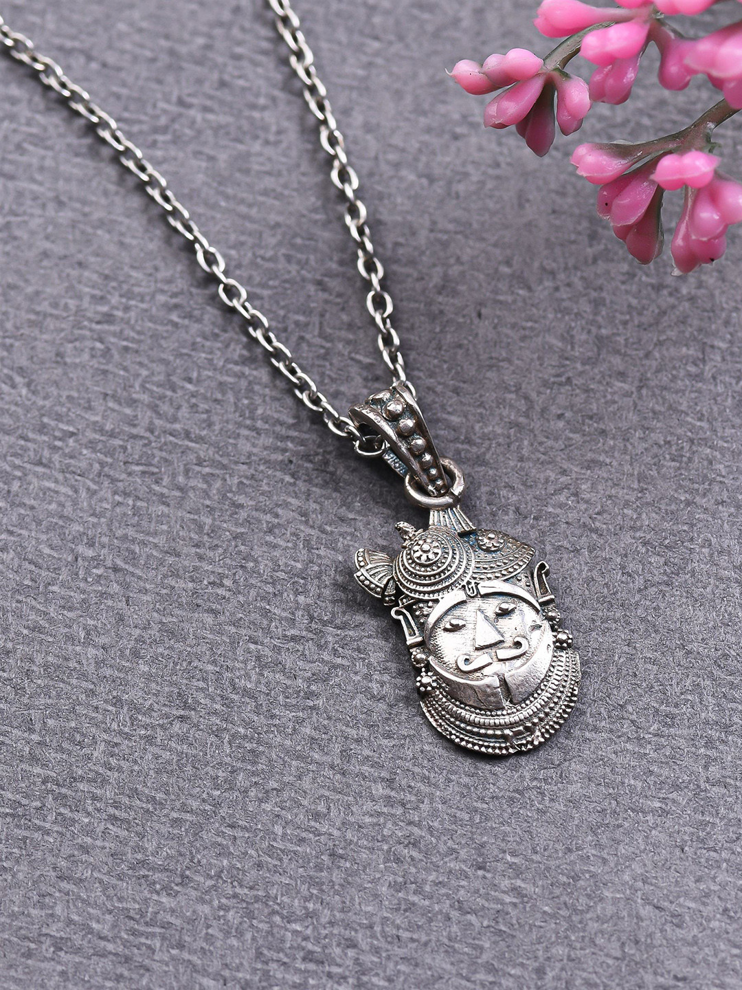 

KUBERBOX Oxidised Silver Khatu Shyamji Pendant With Chain