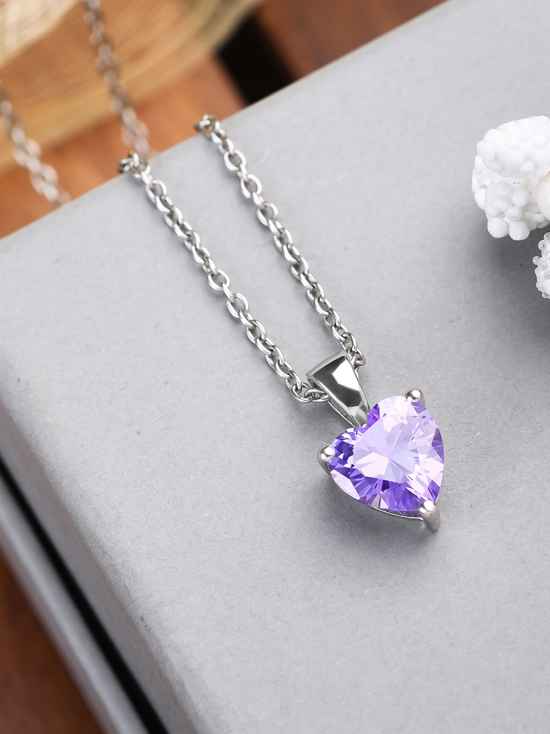

KUBERBOX 92.5 Sterling Silver Rhodium-Plated Stone Studded Pendant With Chain