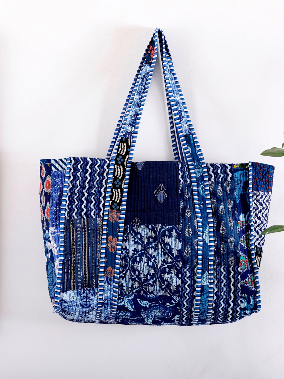 

HANDICRAFT PALACE Ethnic Motifs Printed Oversized Cotton Shopper Tote Bag, Blue
