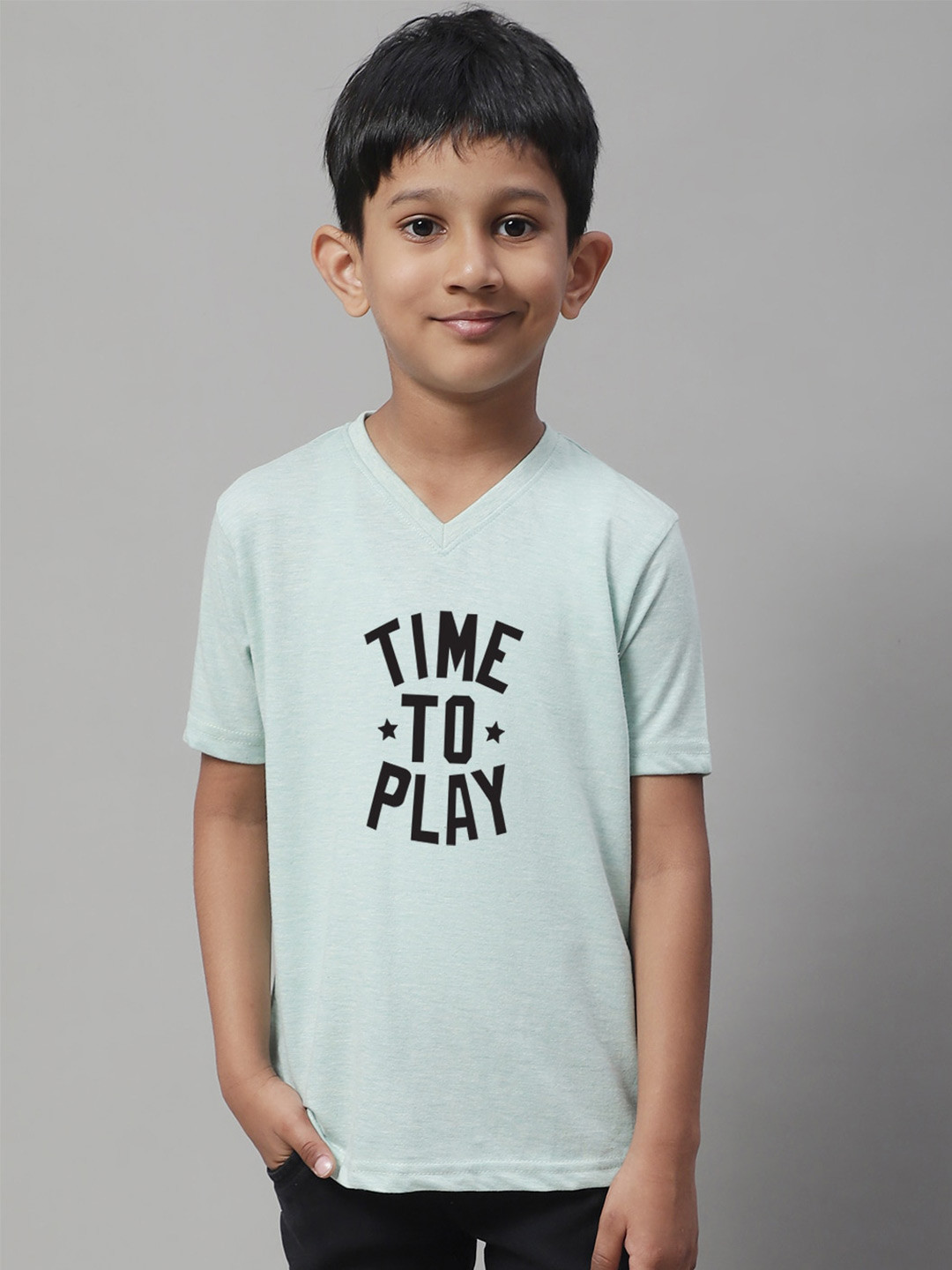 

Friskers Boys Typography Printed V-Neck Pure Cotton T-shirt, Sea green