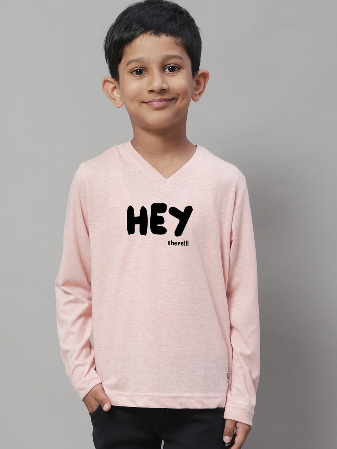 

Friskers Boys Typography Printed V-Neck Long Sleeve Cotton T-shirt, Coral