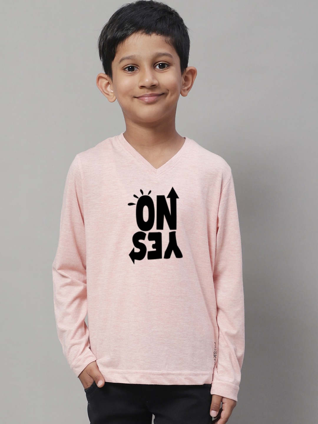 

Friskers Boys Typography Printed V-Neck Pure Cotton T-shirt, Coral