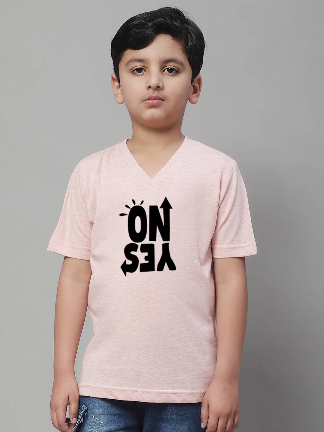 

Friskers Boys Typography Printed V-Neck Pure Cotton T-shirt, Coral