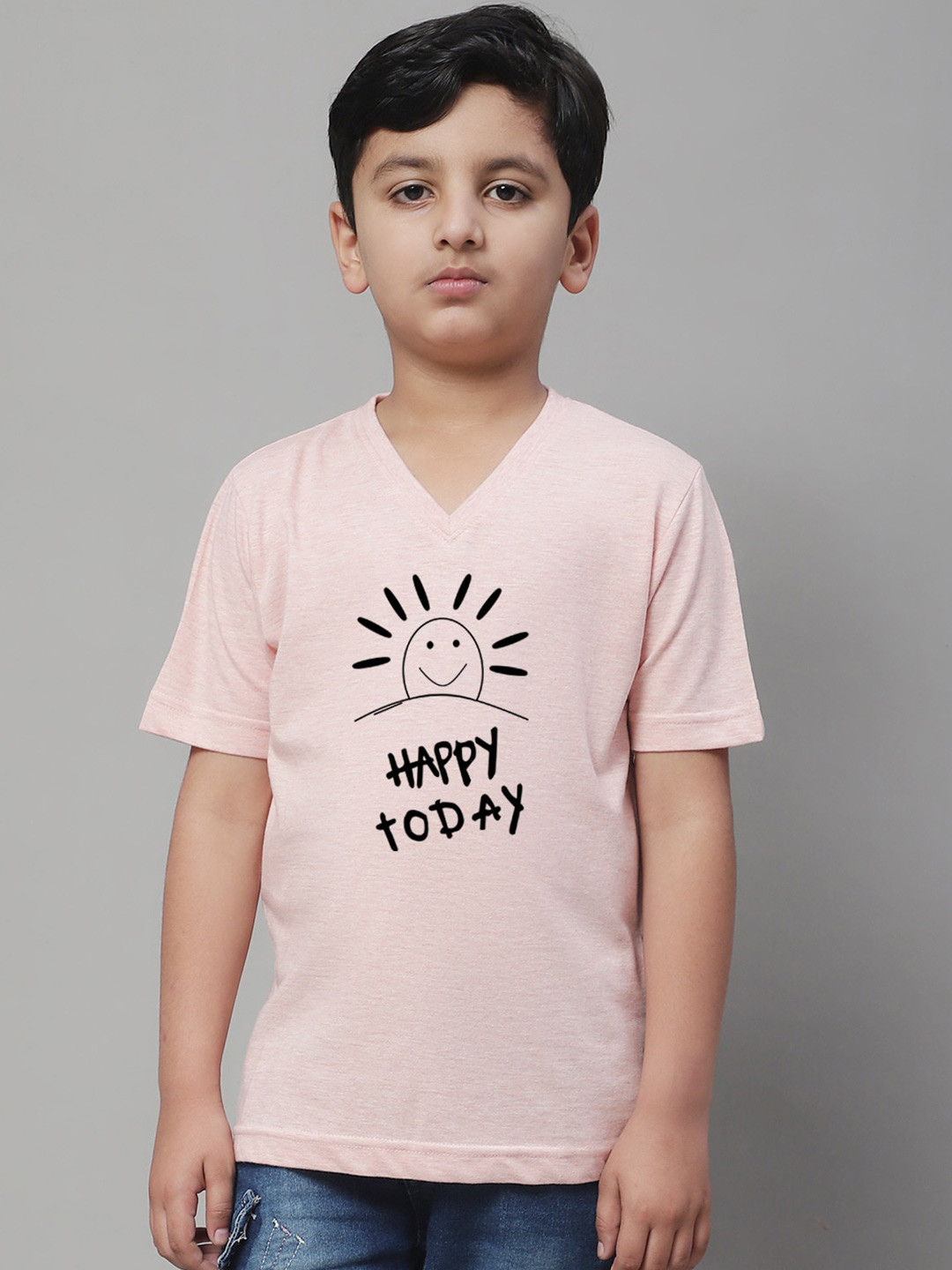 

Friskers Boys Typography Printed V-Neck Pure Cotton T-shirt, Coral
