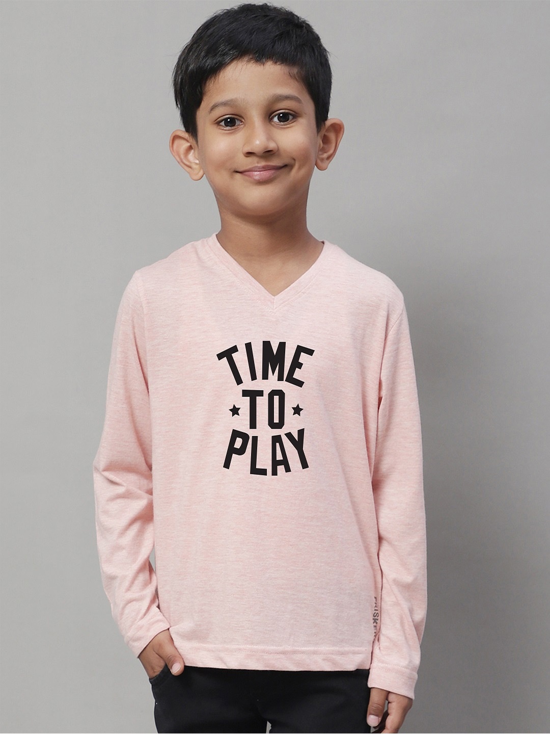 

Friskers Boys Typography Printed V-Neck Cotton T-shirt, Coral