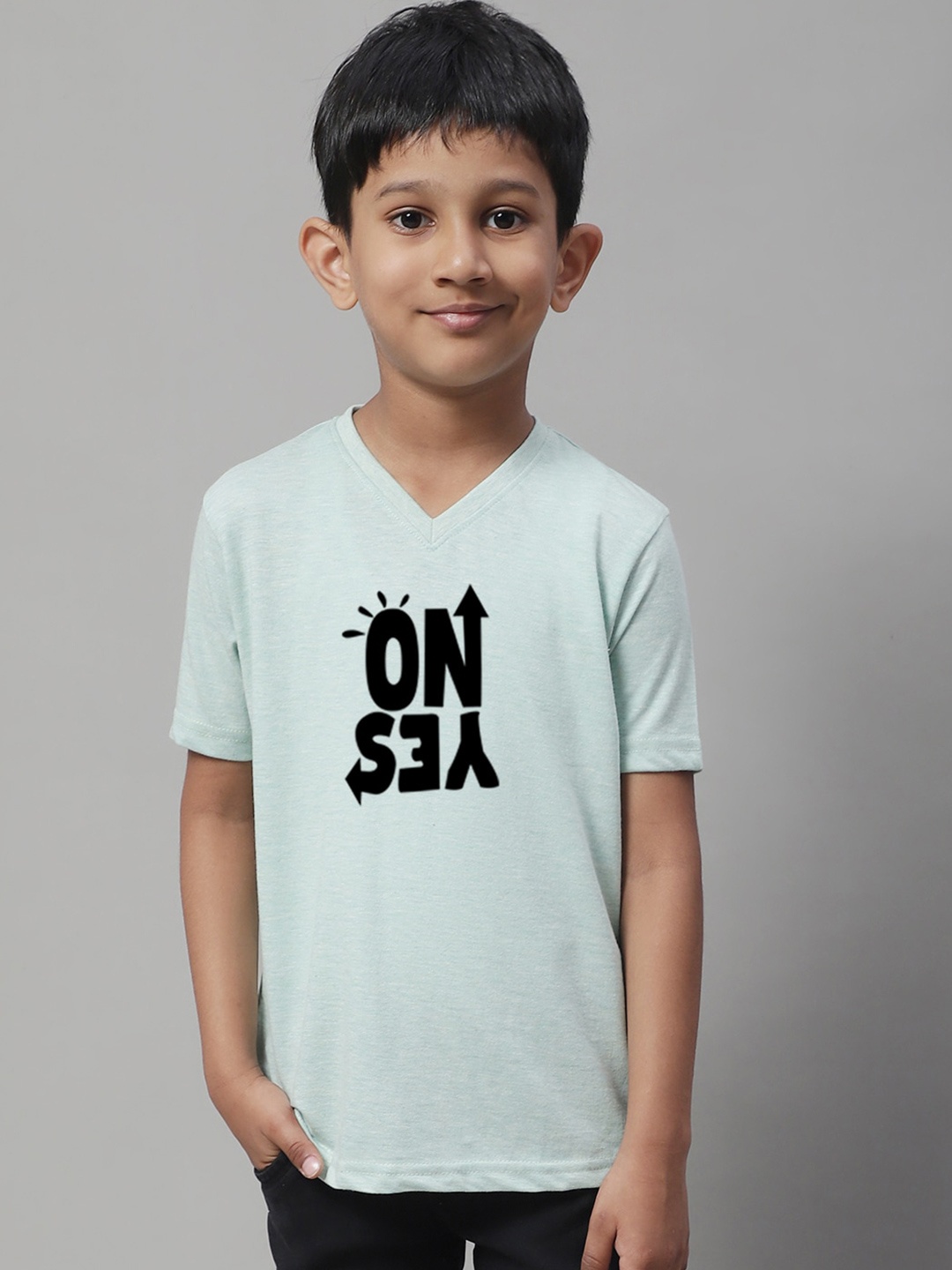 

Friskers Boys Typography Printed V-Neck Pure Cotton T-shirt, Sea green